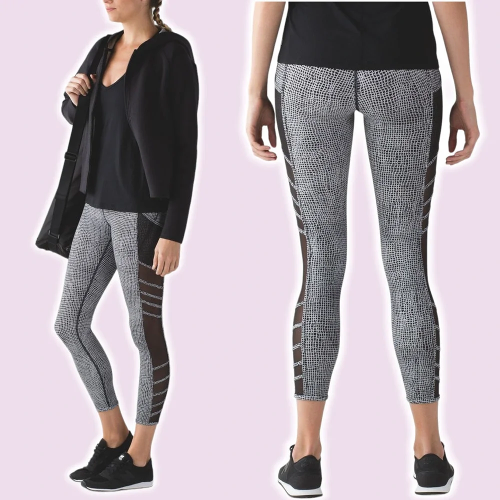 LULULEMON Wild And Free Tight Sz 6 Fall Net White Black - Picture 1 of 10